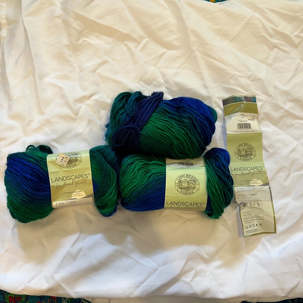 Lion Brand Landscapes Yarn Blue Lagoon 207AH Lot of 3 Skeins 147yd Acrylic